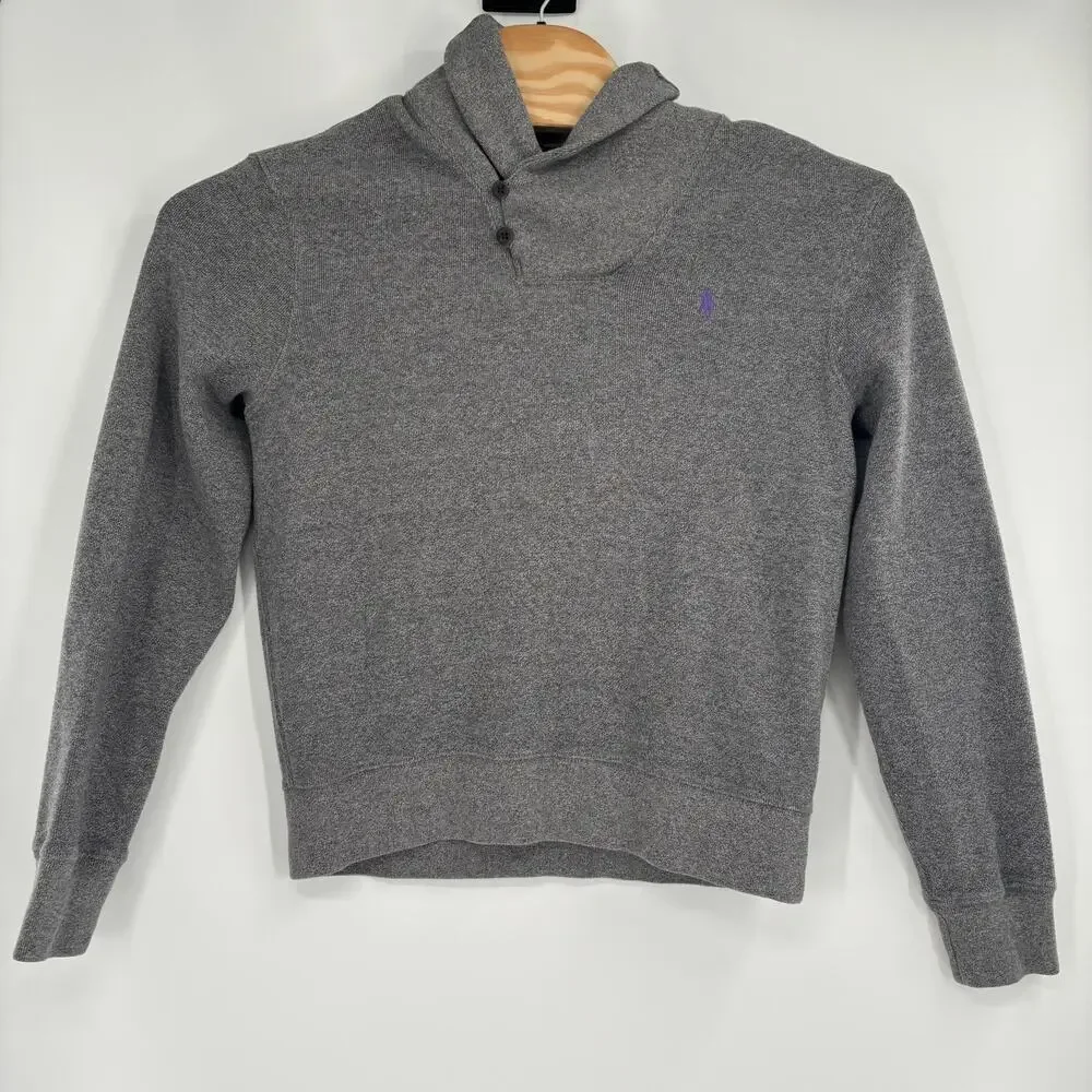 Polo Ralph Lauren Medium Gray Shawl Collar Long‎ Sleeve Pullover Henley Sweater